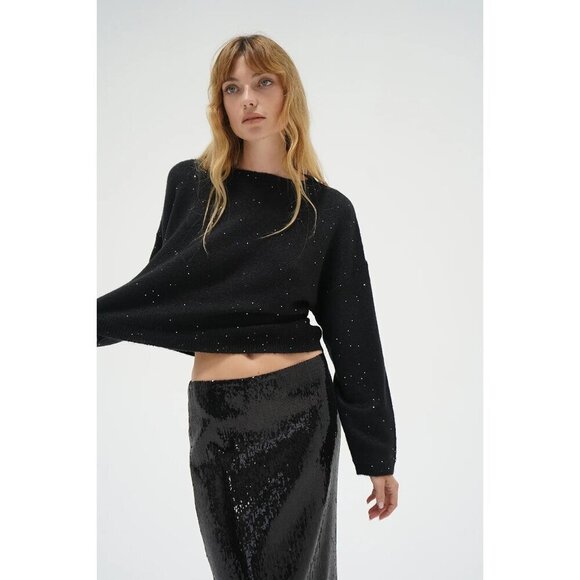 LNA Sheye Sparkle Sweater in Black Night Medium New Womens Knit Top - Picture 12 of 15